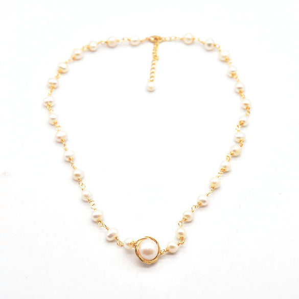 Wholesale Natural Freshwater Pearl Wirewound Retro Ethnic Style Handmade Clavicle Chain Jewelry For Women With Geometric Design And Electroplating