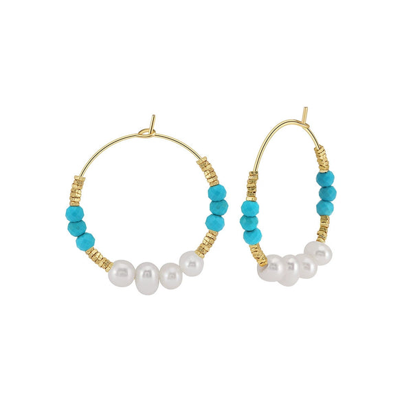 Wholesale Natural Gem Series Turquoise Freshwater Pearl S925 Sterling Silver Electroplated Minimalist Women's Earrings