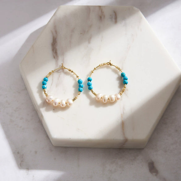 Wholesale Natural Gem Series Turquoise Freshwater Pearl S925 Sterling Silver Electroplated Minimalist Women's Earrings