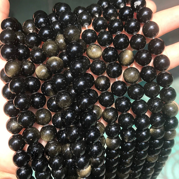 Wholesale Natural Gold Obsidian Beads Polished Jewelry Accessories For Diy Bracelets
