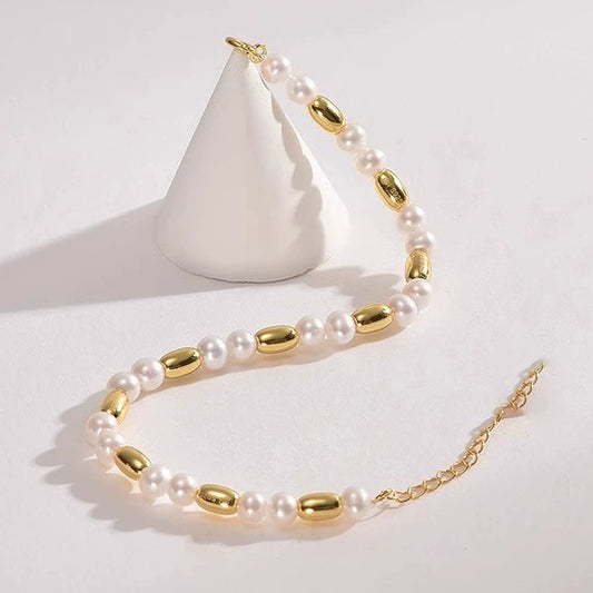 Wholesale Natural Handmade Freshwater Pearl And Copper Bead Women's Bracelet