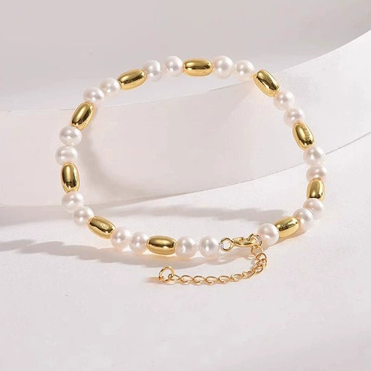 Wholesale Natural Handmade Freshwater Pearl And Copper Bead Women's Bracelet