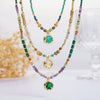 Wholesale Natural Malachite Necklace Stainless Steel Copper Handmade Geometric Pendant Clavicle Chain For Women