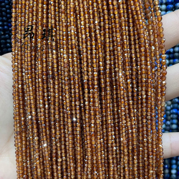 Wholesale Natural Orange Garnet Round Faceted Cut Loose Beads Semi Finished Necklace Diy Accessories