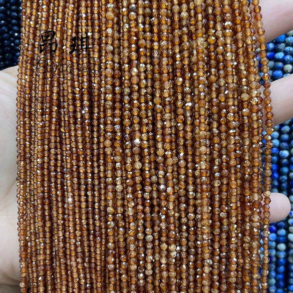 Wholesale Natural Orange Garnet Round Faceted Cut Loose Beads Semi Finished Necklace Diy Accessories