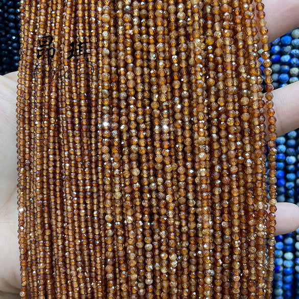 Wholesale Natural Orange Garnet Round Faceted Cut Loose Beads Semi Finished Necklace Diy Accessories