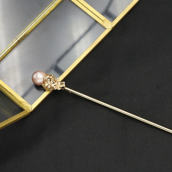 Wholesale Natural Pearl And Ebony Solid Wood Hairpin With Flower Pattern In Antique Style