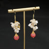 Wholesale Natural Pearl Earrings Baroque Flower Geometric Style With Watermelon Red Crystal Single Bead Electroplated For Women
