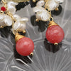 Wholesale Natural Pearl Earrings Baroque Flower Geometric Style With Watermelon Red Crystal Single Bead Electroplated For Women