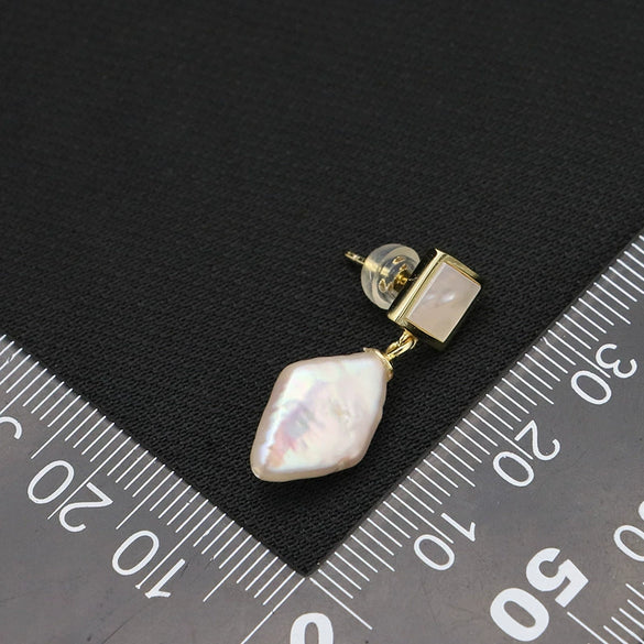 Wholesale Natural Pearl Earrings Sterling Silver Rhombus Baroque Retro Exaggerated Geometric Electroplated Highquality Jewelry For Women