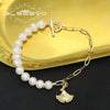 Wholesale Natural Pearl Ginkgo Leaf Asymmetric Retro Geometric Design Sense Nonfading Bracelet With Electroplating