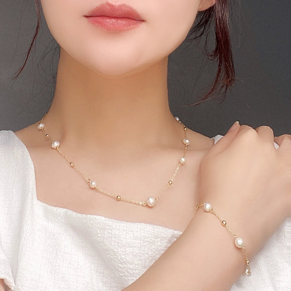 Wholesale Natural Pearl Gold Beads Handmade Ochain Necklace For Women