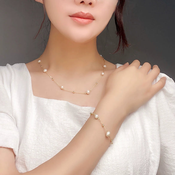 Wholesale Natural Pearl Gold Beads Handmade Ochain Necklace For Women