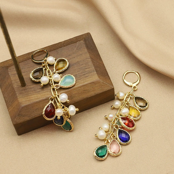 Wholesale Natural Pearl Retro Geometric Water Drop Earrings With Electroplating Design For Women