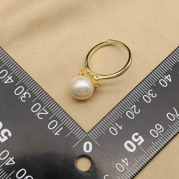 Wholesale Natural Pearl Sterling Silver Ring With Retro Style And Geometric Pattern Electroplated