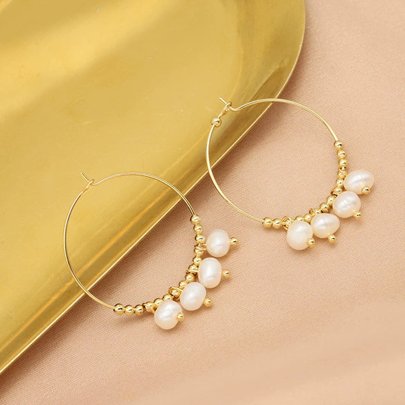 Wholesale Natural Pearl Women's Retro Geometric Pure Handmade Earrings