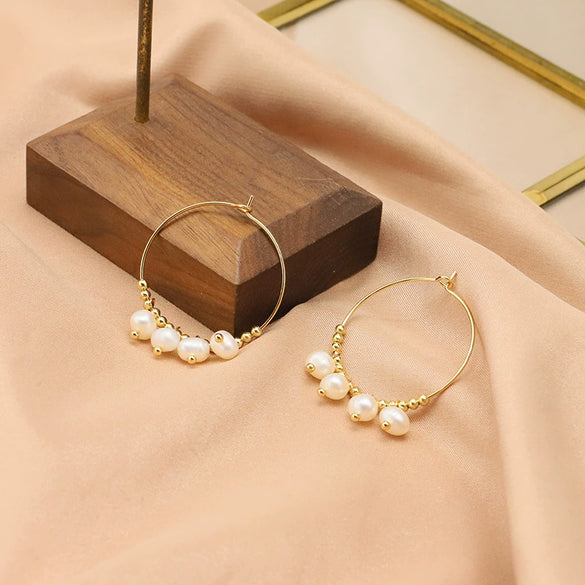 Wholesale Natural Pearl Women's Retro Geometric Pure Handmade Earrings