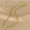 Wholesale Natural Peridot Freshwater Pearl Necklace Handmade Geometric Double Layer Clavicle Chain For Women