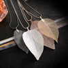 Wholesale Natural Real Leaf Specimens Alloy Goldplated Long Necklace With Original Snake Chain