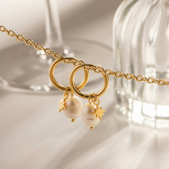 Wholesale Natural Stainless Steel Earrings With Geometric Star Pendant Set With Pearls For Women