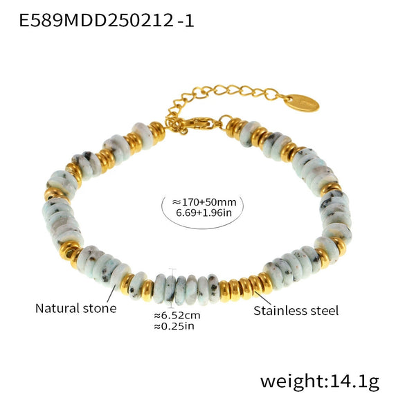 Wholesale Natural Stone Abacus Beads Bracelet Light Luxury Titanium Steel 18K Gold Plated Geometric Chain Decoration