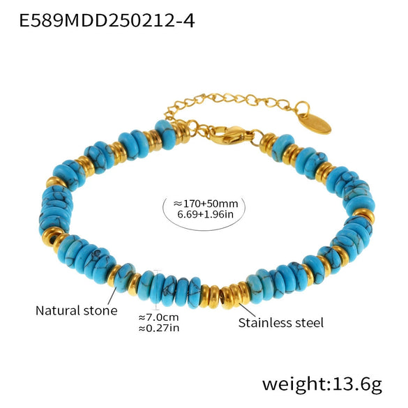 Wholesale Natural Stone Abacus Beads Bracelet Light Luxury Titanium Steel 18K Gold Plated Geometric Chain Decoration