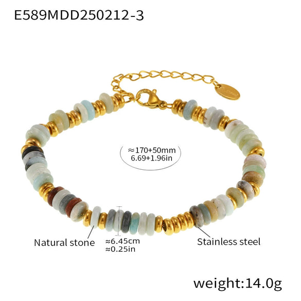 Wholesale Natural Stone Abacus Beads Bracelet Light Luxury Titanium Steel 18K Gold Plated Geometric Chain Decoration