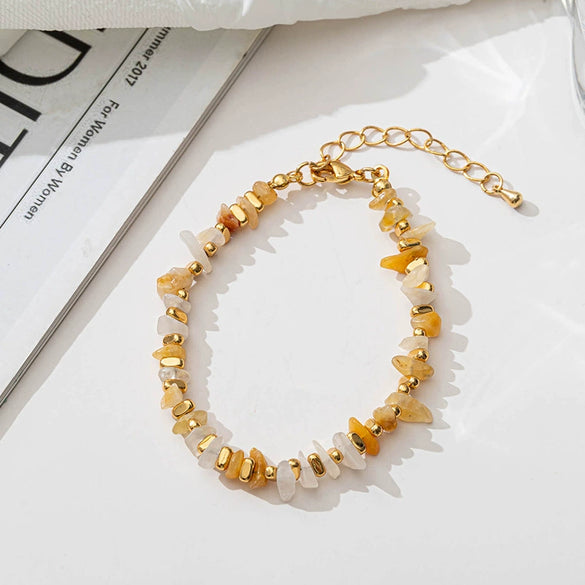 Wholesale Natural Stone And Copper Beaded Necklace And Bracelet With Geometric Style And Electroplating Treatment For Women