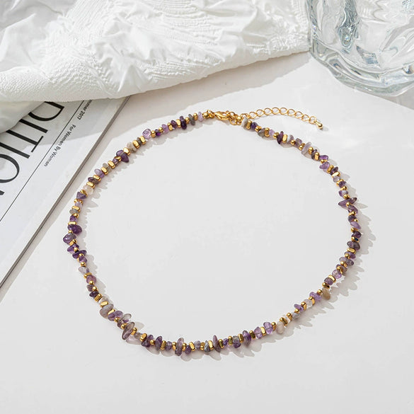 Wholesale Natural Stone And Copper Beaded Necklace And Bracelet With Geometric Style And Electroplating Treatment For Women