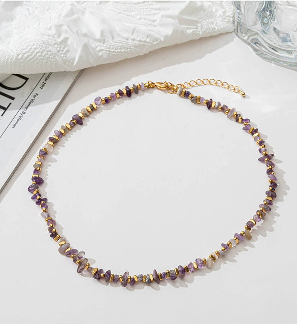 Wholesale Natural Stone And Copper Beaded Necklace And Bracelet With Geometric Style And Electroplating Treatment For Women