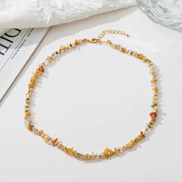 Wholesale Natural Stone And Copper Beaded Necklace And Bracelet With Geometric Style And Electroplating Treatment For Women