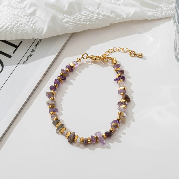 Wholesale Natural Stone And Copper Beaded Necklace And Bracelet With Geometric Style And Electroplating Treatment For Women