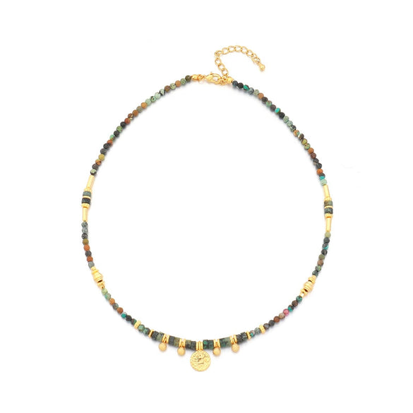 Wholesale Natural Stone And Copper Beaded Necklace Light Luxury Geometric Handmade Ochain Clavicle Chain