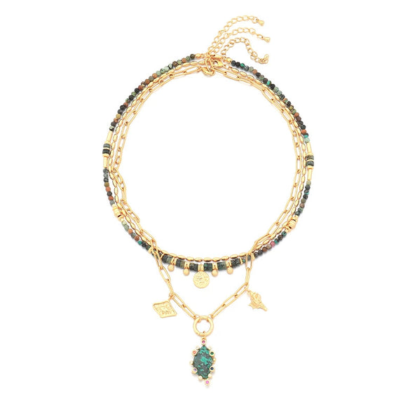 Wholesale Natural Stone And Copper Beaded Necklace Light Luxury Geometric Handmade Ochain Clavicle Chain