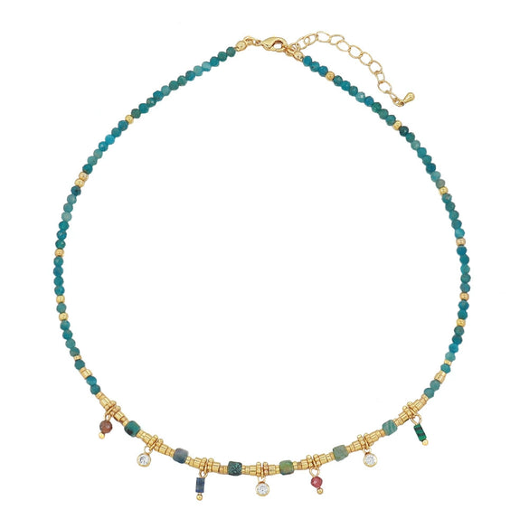 Wholesale Natural Stone And Copper Handmade Beaded Necklace With Geometric Pendant And Electroplated Design For Women