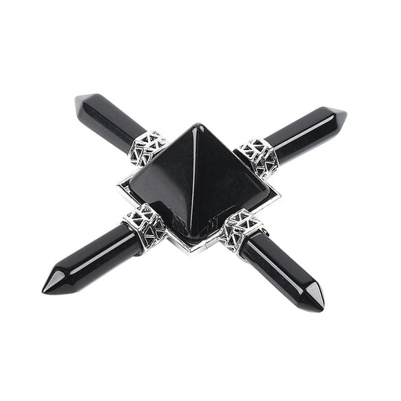 Wholesale Natural Stone And Copper Ornaments Pyramid Pink White Crystal Obsidian Amethyst Minimalist Style