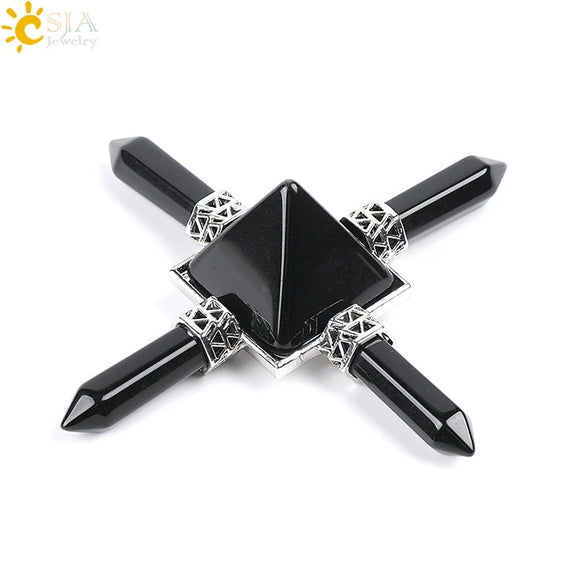 Wholesale Natural Stone And Copper Ornaments Pyramid Pink White Crystal Obsidian Amethyst Minimalist Style