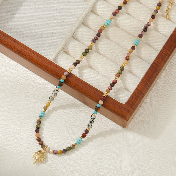 Wholesale Natural Stone And Copper Owl Pendant Beaded Necklace Handmade Geometric Style Unisex