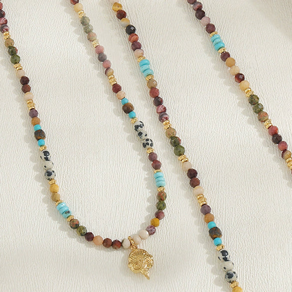 Wholesale Natural Stone And Copper Owl Pendant Beaded Necklace Handmade Geometric Style Unisex