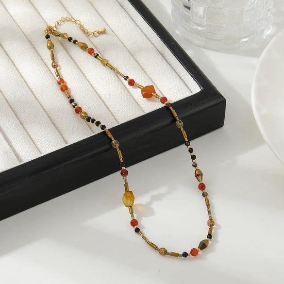 Wholesale Natural Stone And Czech Bead Necklace Handmade Geometric Style For Women