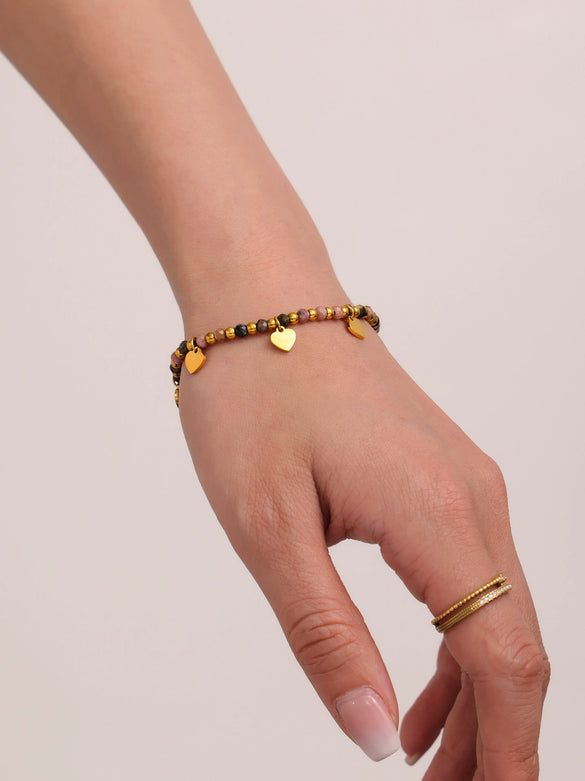Wholesale Natural Stone And Gold Beads Love Necklace And Bracelet With Electroplating For Women