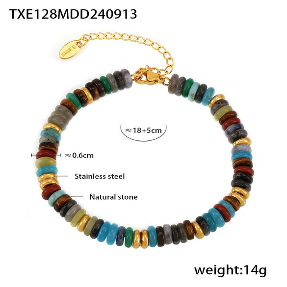 Wholesale Natural Stone And 316L Stainless Steel Abacus Bead Necklace And Bracelet Retro Handmade Electroplated For Women