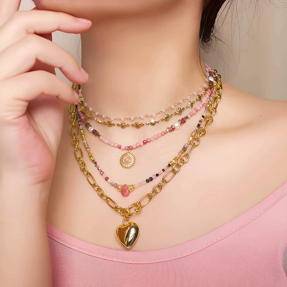 Wholesale Natural Stone And Stainless Steel Beaded Necklace With Geometric Pendant Handmade For Women