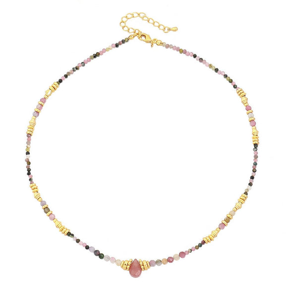 Wholesale Natural Stone And Stainless Steel Beaded Necklace With Geometric Pendant Handmade For Women