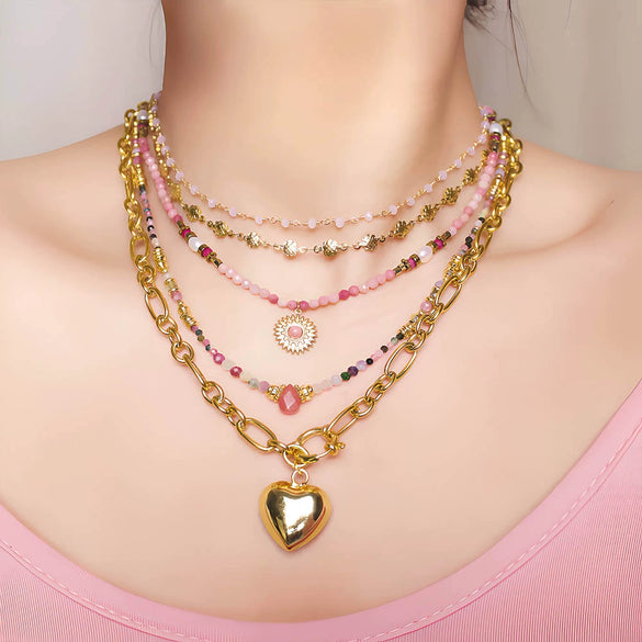 Wholesale Natural Stone And Stainless Steel Beaded Necklace With Geometric Pendant Handmade For Women