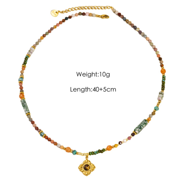 Wholesale Natural Stone And Titanium Steel Geometric Handmade Necklace With Original Design