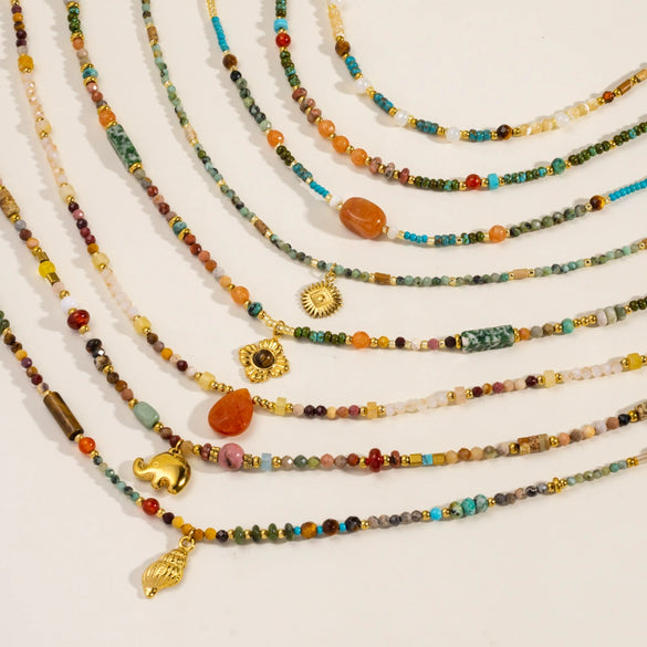 Wholesale Natural Stone And Titanium Steel Geometric Handmade Necklace With Original Design