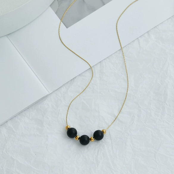 Wholesale Natural Stone Bead Pendant Necklace Titanium Steel Snake Bone Chain Geometric Style 18K Gold Plated