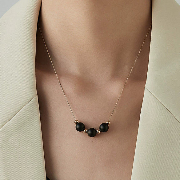 Wholesale Natural Stone Bead Pendant Necklace Titanium Steel Snake Bone Chain Geometric Style 18K Gold Plated