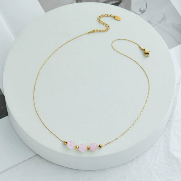 Wholesale Natural Stone Bead Pendant Necklace Titanium Steel Snake Bone Chain Geometric Style 18K Gold Plated